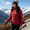 thumbnail image 4 of Winter Coat Women Long-Sleeve Water-Resistant Puffer Jacket with Hooded, Burgundy S, 4 of 8