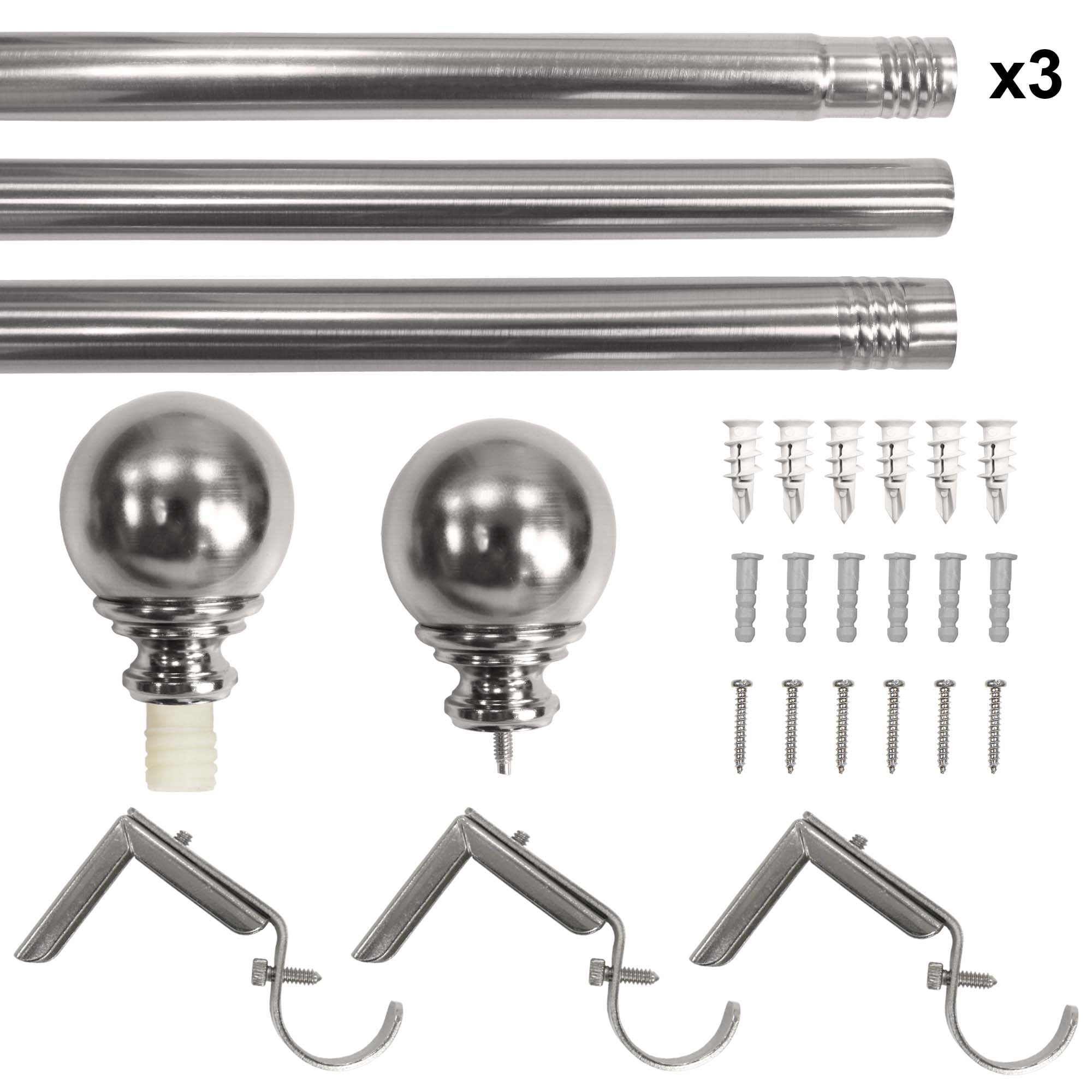 Better Homes & Gardens 1" Brushed Nickel Metal Ball Single Curtain Rod 32-120"