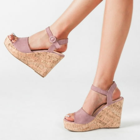 

〖Yilirongyumm〗 Pink 42 Sandals Women Sandals Fashion Platform Peep Strap Ladies Wedge Buckle Shoes Toe Women s Sandals