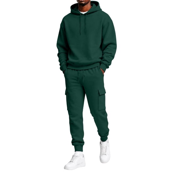 Trgacdwlo Men's Tracksuit 2 Piece Sweatsuit Set Drawstring Hoddies and Cargo Sweatpants Set Fall Winter Tracksuit Outfits Jogging Suit Hooded Set Dark Green S