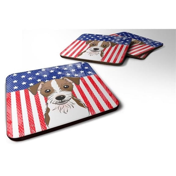 American Flag & Jack Russell Terrier Foam Coaster, 3.5 x 0.25 x 3.5 in. - Set of 4