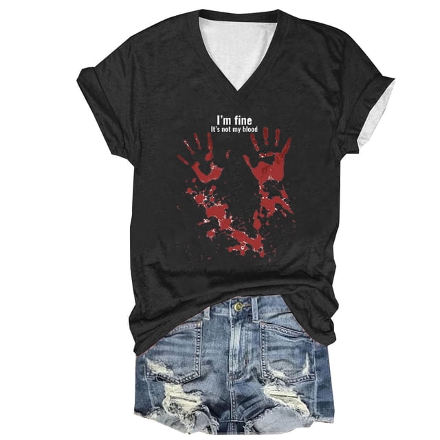 Tops Cortos para las Mujeres, Halloween Impreso V-Cuello Camiseta de Manga Corta, Tela de Imitación de Moda Casual