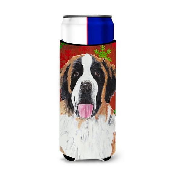 Saint Bernard Red Green Snowflake Christmas Ultra Hugger for slim cans