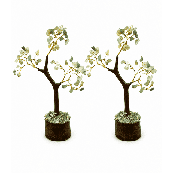 Natural Green Crystal Money Tree, Pack of 2 – Handmade Gemstone Bonsai Tree for Home Decor, Office Desk, Feng Shui, Wealth, Prosperity & Good Luck Gift