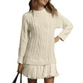 thumbnail image 2 of Mohiass Womens Cable Knit Sweater Dress Crewneck Patchwork Pleated Dresses Twofer Style Long Sleeve Mini Dress 2026 Beige M, 2 of 7