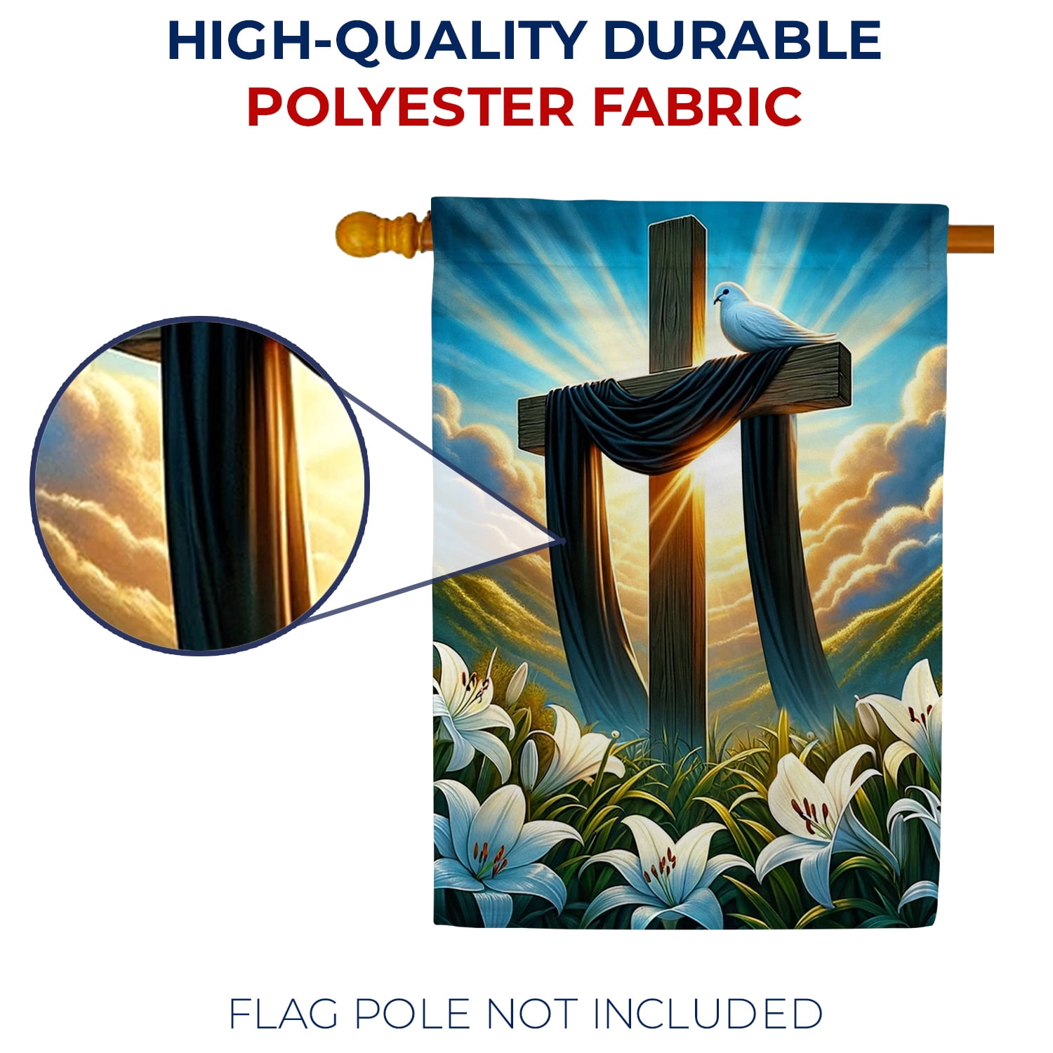 America Forever Easter Cross House Flag, 28x40 inch Double Sided, Christian He is Risen, Lilies and Cross Easter Religious Holiday Seasonal Spring Floral Yard Outdoor Decorative Flag