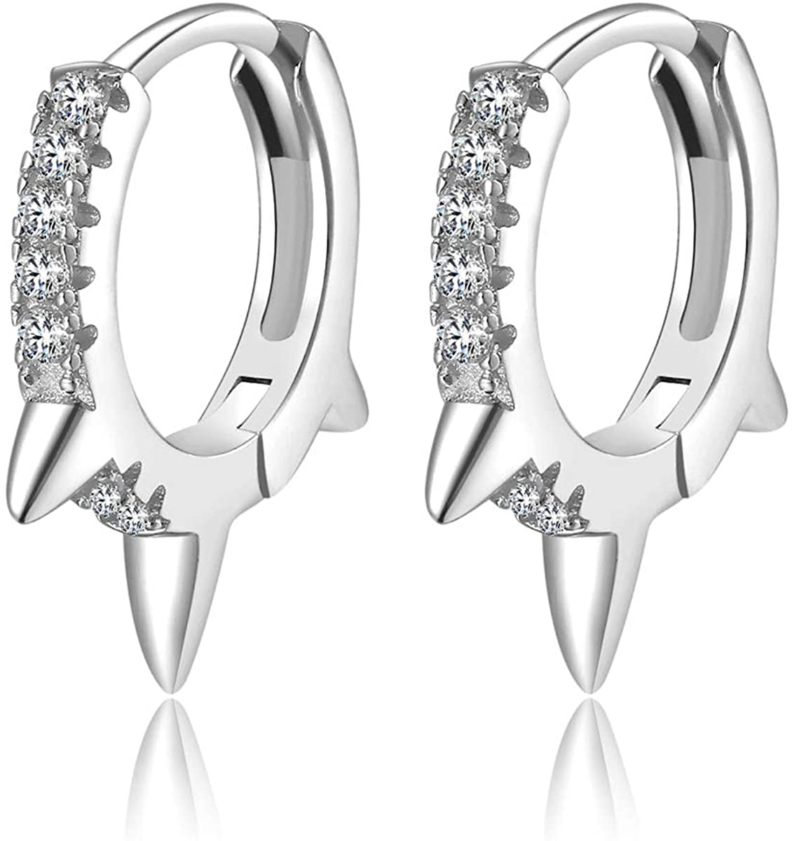 Spike Huggie Hoop Earrings 14k Gold Plated Sterling Silver Small Geometric Earrings for Women or Girl 