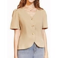 thumbnail image 1 of Lovito Casual Plain Bow front Puff Sleeves Basic Women Blouse, 1 of 5