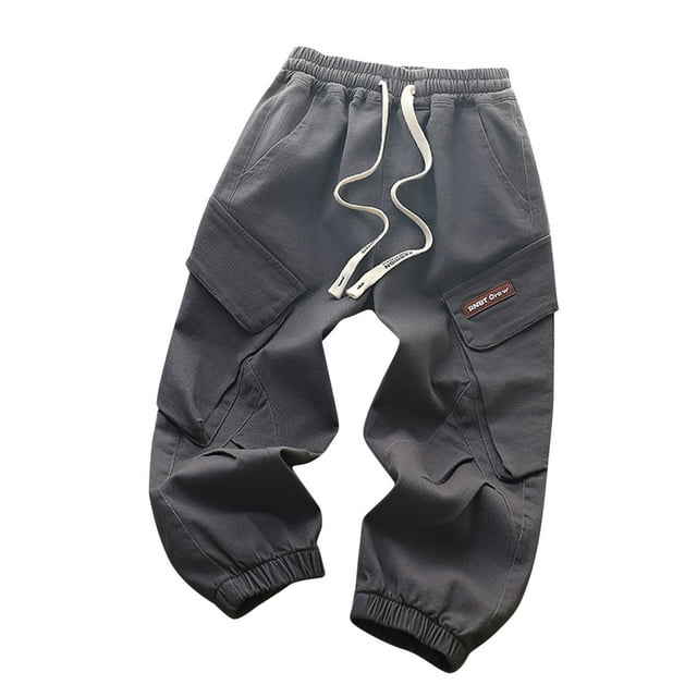 MeetoTime Kids Boys Pull On Cargo Pants with Pockets Baggy Drawstring Elastic Waist Sweatpants