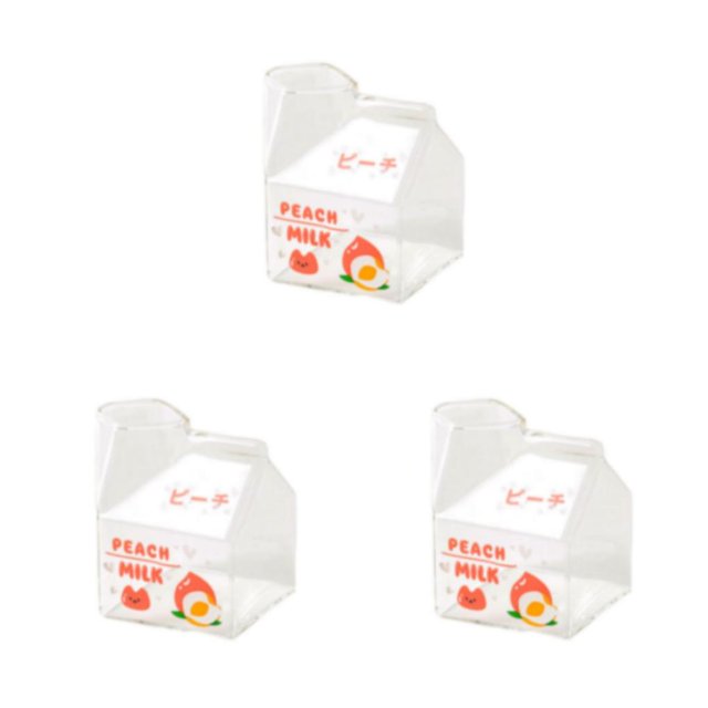 Wweixi 1/2/3/5 Transparent Glass Cup In Milk Box Shape - Easy To Check Surplus Cute Appearance Square Milk Peach 301-400ml 3PCS