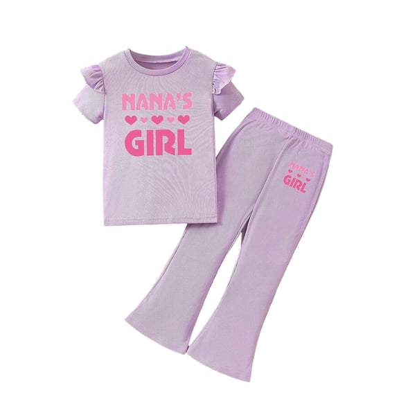 Karoyedx Little Girls Summer Clothes Girls 2 Piece Outfits Short Sleeve Crewneck Tops and Wide Leg Pants with Pockets Clothing Sets Purple Size,7-8 Years