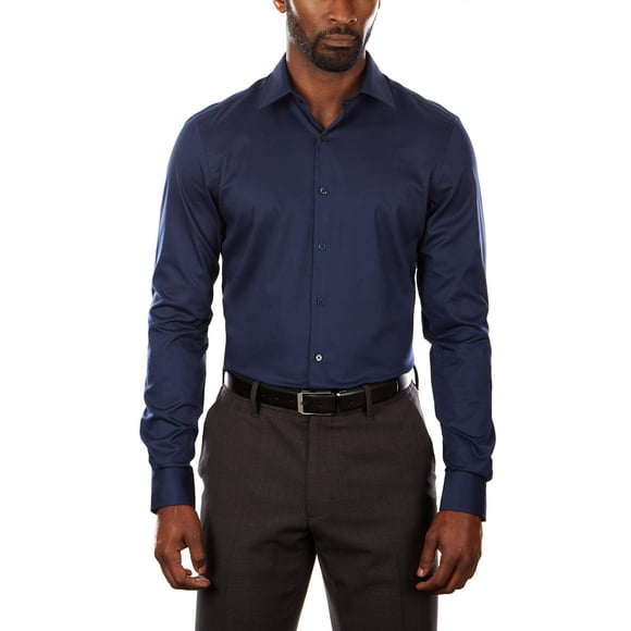 Van Heusen Men's Flex Collar Slim Fit Stretch Dress Shirt, Night Blue, 15.5" Neck 34"-35" Sleeve