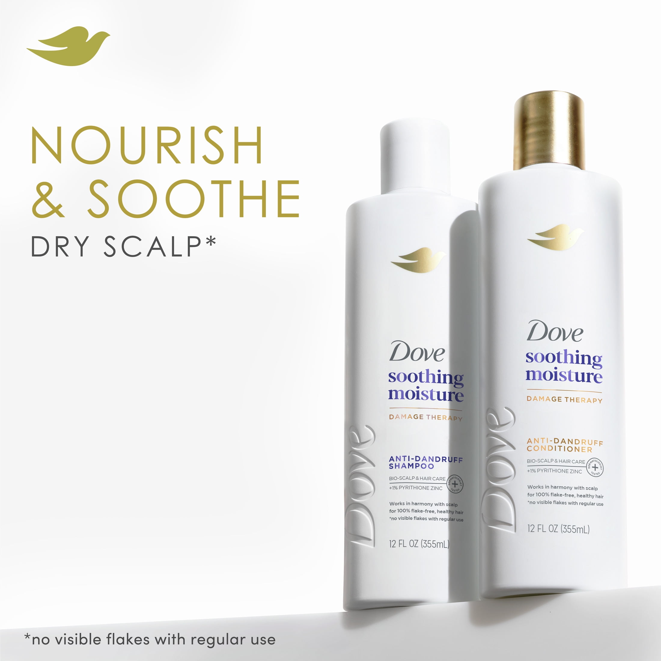 Dove Damage Therapy Derma Shampoo for Flaky Scalp Soothing Moisture with Pyrithione Zinc & Almond Oil, 12 oz