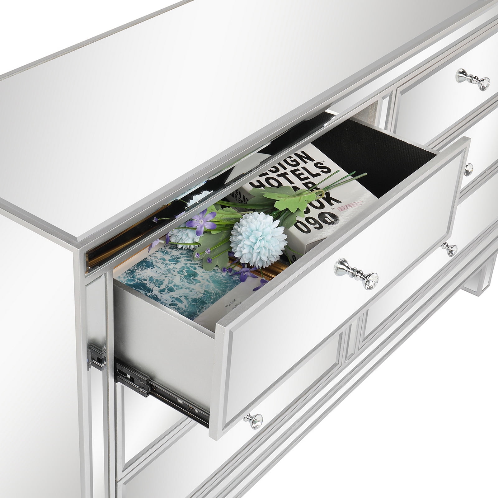 Kepooman FCH Mirrored TV Stand, Mirrored Finish Glass TV Stand with 6 Drawers, Mirrored Dresser for Living Room, Bedroom, Silver Kepooman FCH Mirrored TV Stand, Mirrored Finish Glass TV Stand with 6 Drawers, Mirrored Dresser for Living Room, Bedroom, Silver