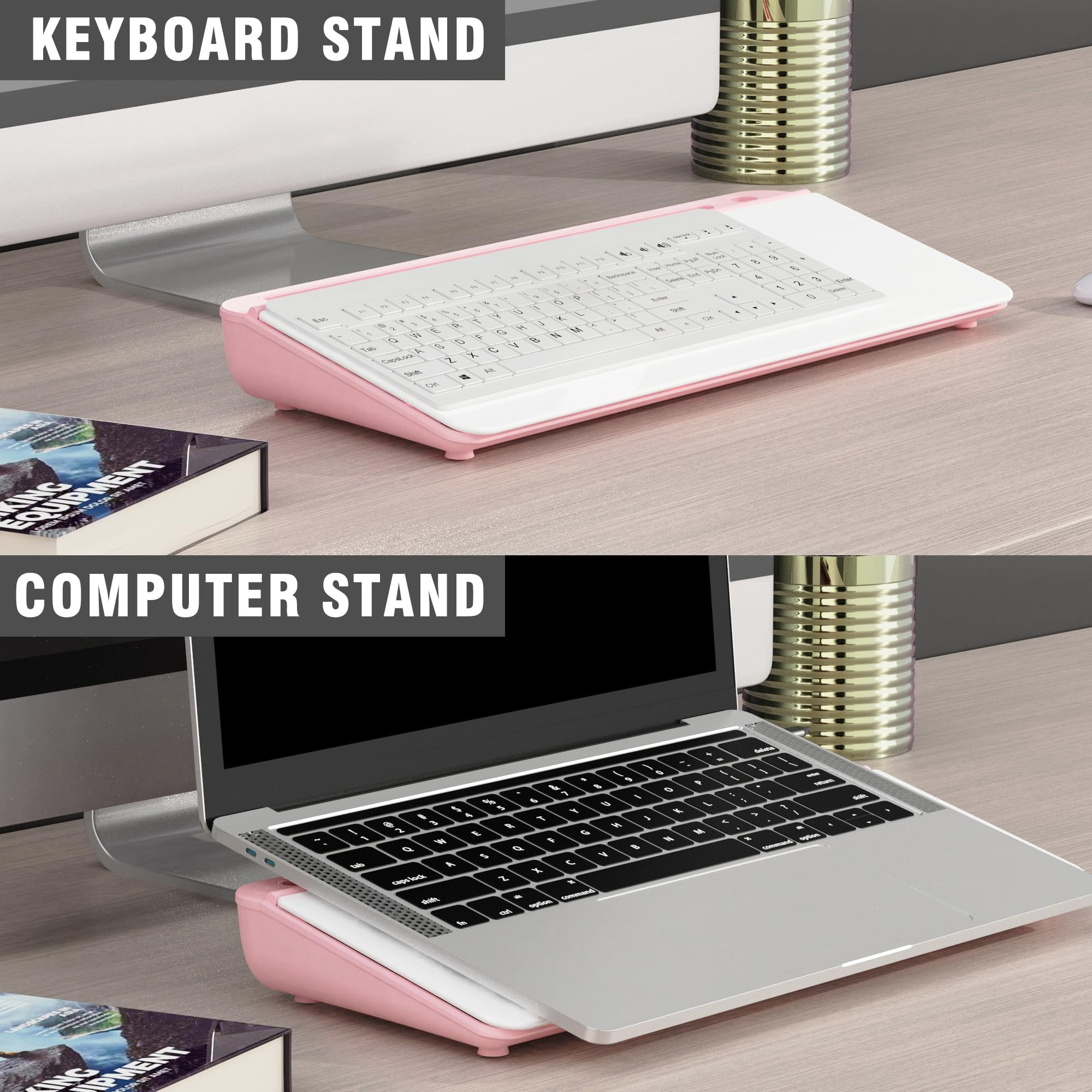 Desktop Glass Whiteboard With Organizer & Built-in Mirror - Small Dry Erase White Board Computer Pad Stand Markers  Eraser Holder For Women Pink