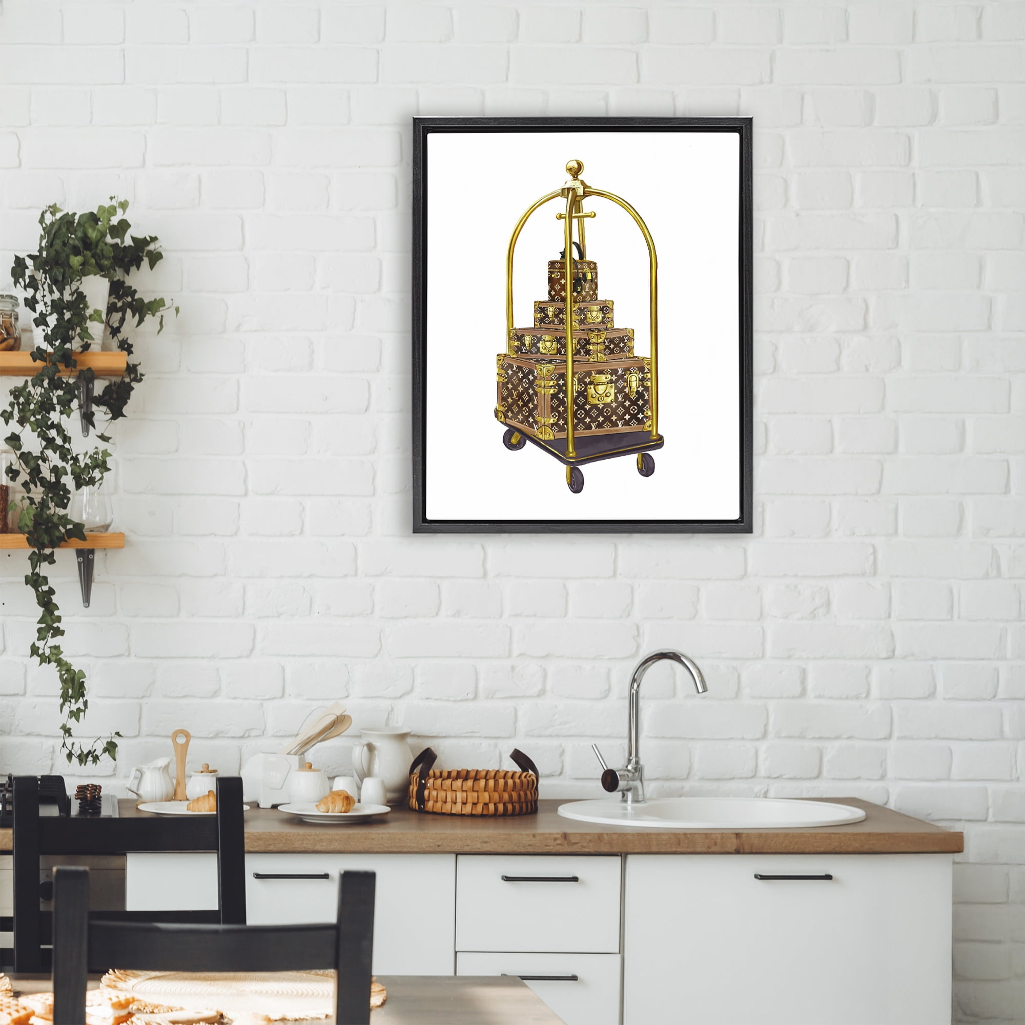 Glam Hotel Luggage Black Framed Floater Canvas Wall Art, design by Ziwei Li