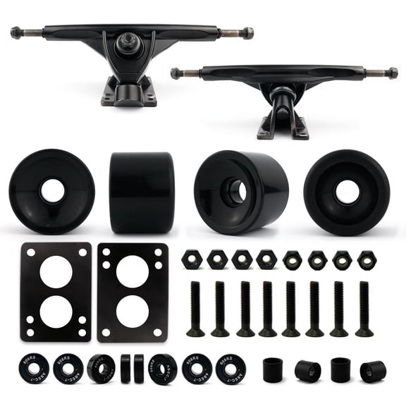 Victory Jump Longboard Skateboard Trucks and Wheels Set, Skateboard Accessories, Skateboard Trucks 7 inch, Skateboard wheels 70mm, Skateboard Bearings (7 inch Black Truck w 70mm Black Wheels)