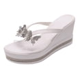 thumbnail image 7 of Rokment Women's Sparkly Pearl Rhinestones Platform Wedge Slip on Open Back Dressy Sandals Elegant Clear Chunky High Heels Slides Bridal Summer Slippers for Wedding White Size 8.5, 7 of 7