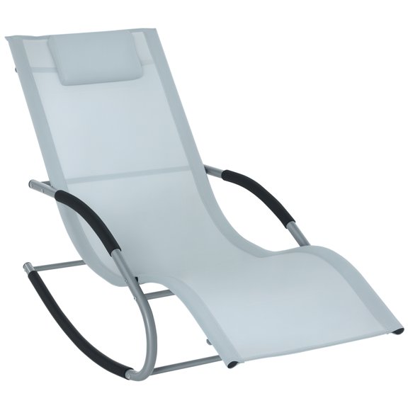 Zero Gravity Rocking Chair Outdoor Chaise Lounge Chair Recliner Rocker with Detachable Pillow and Weather-Fighting Fabric for Patio, Deck, Pool, Gray