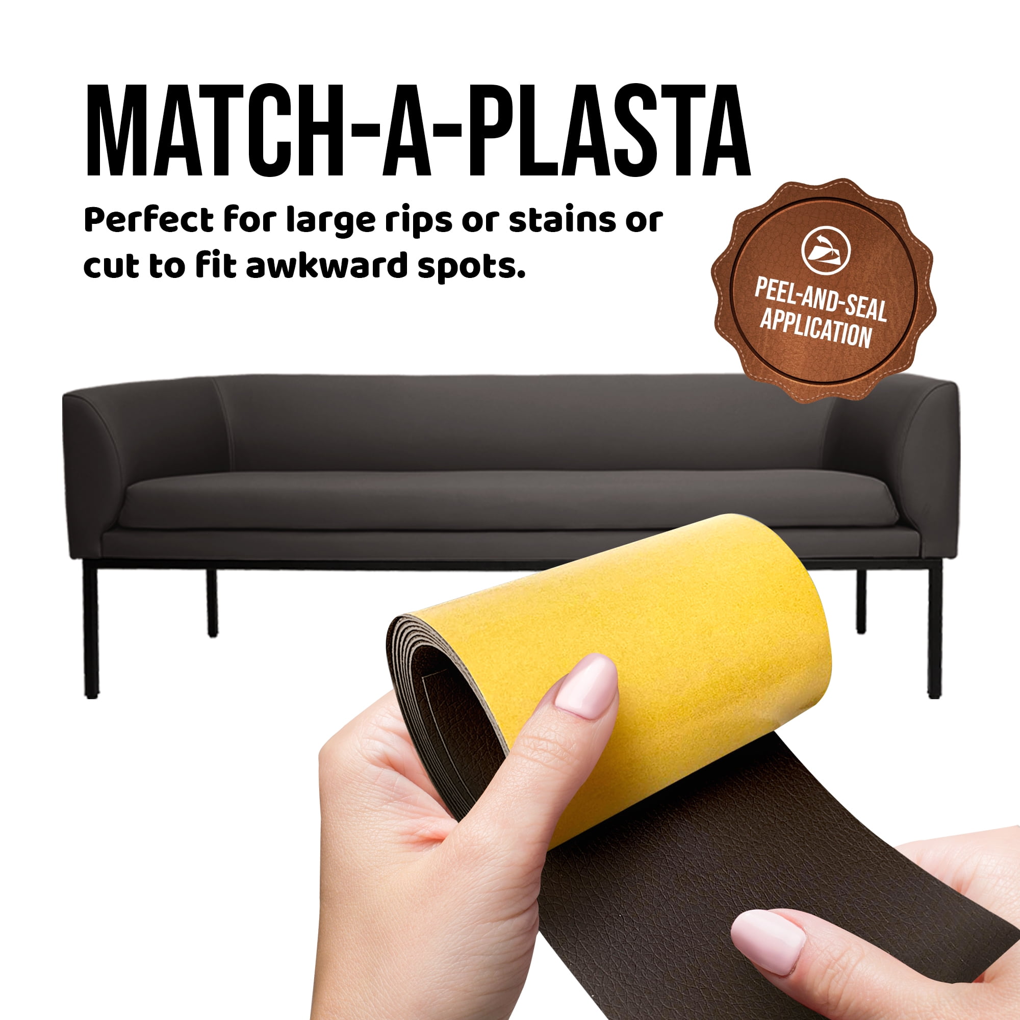 MastaPlasta Instant Leather Repair Tape DARK BROWN 60 x 4 in (150cm x 10cm). Self-Adhesive Repair for Sofas, Chairs, Car Seats, Bags and More. Fast, Easy Upholstery Repair on a Roll