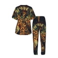 thumbnail image 4 of Women's 2 Piece Loungewear Pajama Set Short Sleeve Tee Top and Pants Set, Native Indian Feathers Ethnic Tassles, 4 of 6