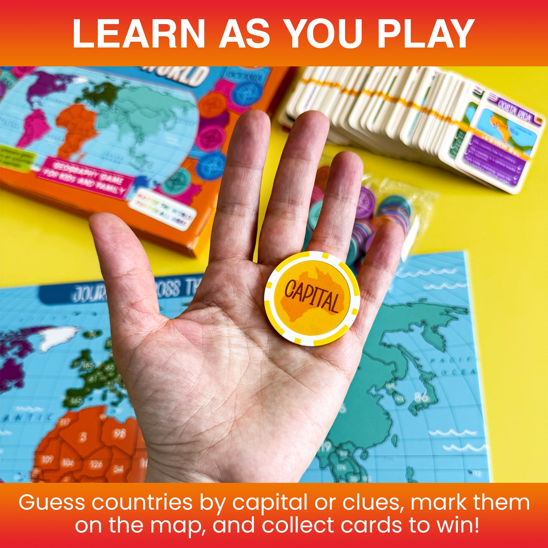 Quokka Board Games for Kids Ages 8-12 - World Game for Adults with 95 World Map Cards - Journey Across The World Card Game