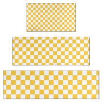 Yellow White Checkerboard Checkered Pattern Kitchen Rugs Sets Of 3,Kitchen Runner Rugs Non Skid Washable,Decorative Kitchen Floor Mats for Kitchen,Sink,Laundry,17"x30"  17"x47"   17"x59"