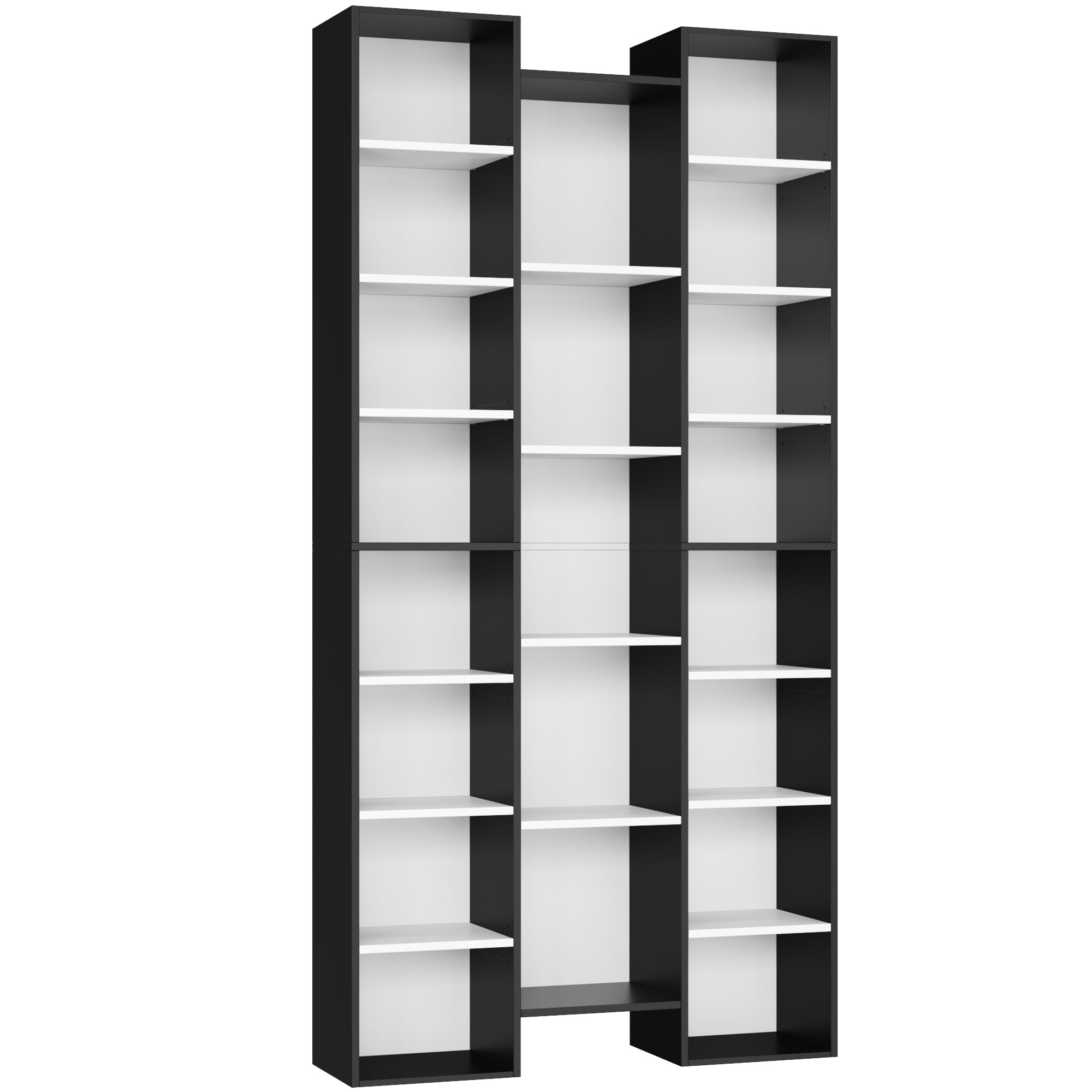Homfa 2 Pieces Bookshelves, 71’’ Tall Three Row Bookshelf with Adjustable Shelves, 21-Cubes CD Display Storage Organizer Shelf for Living Room Home Office, Black+White