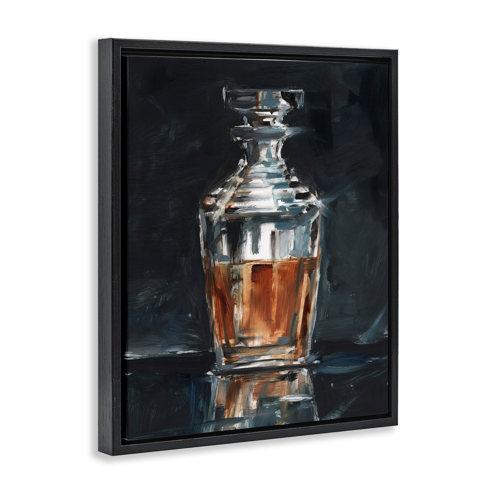 Stupell Industries Whiskey Decanter Still Life Food & Beverage Painting Black Floater Framed Art Print Wall Art, 25 x 31