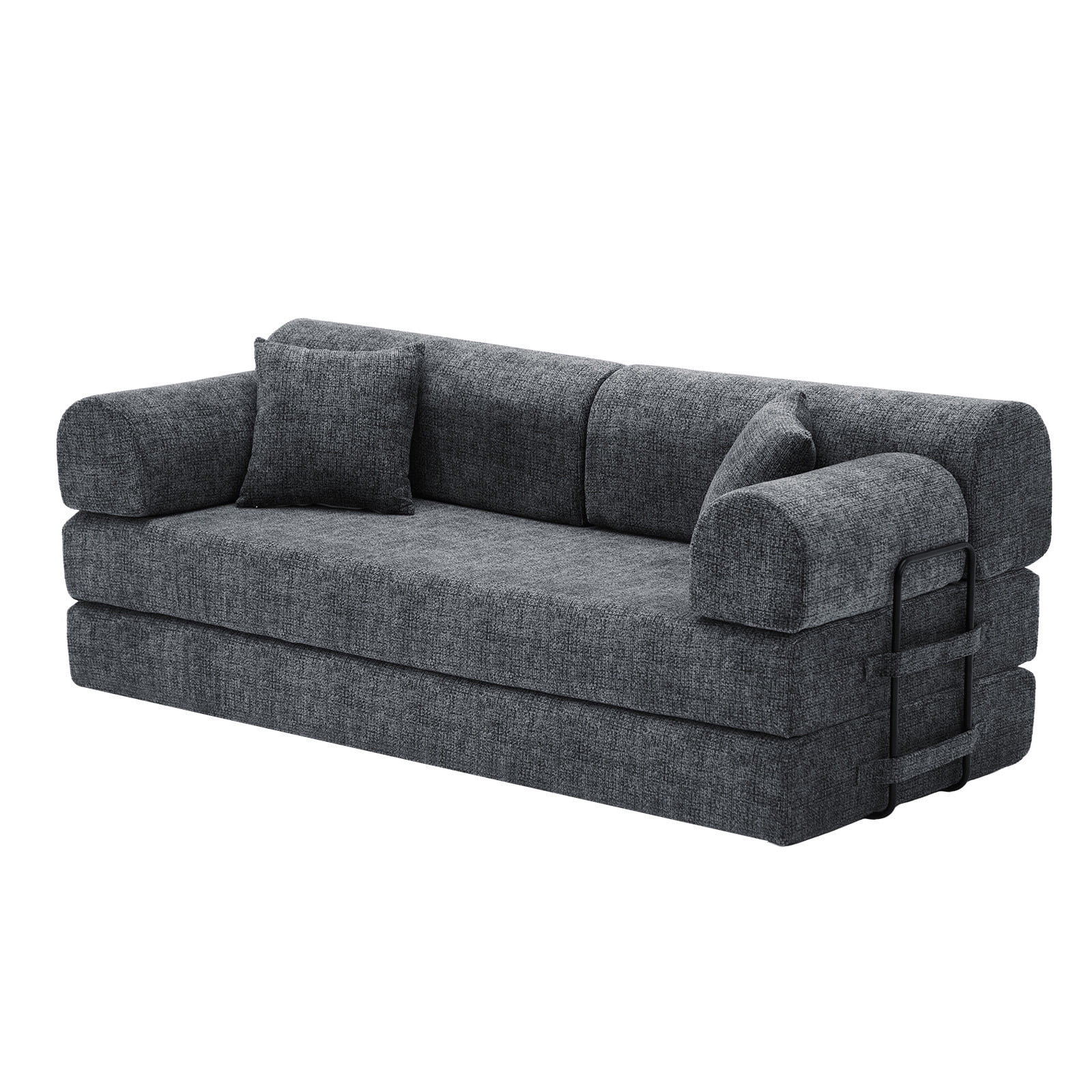 Hommoo Convertible Sleeper Sofa Bed, Two-Tone Blended Fabric Floor Sofa Folding Mattress Lounge Couch with Fixed-Shape Frame, Speckled Black