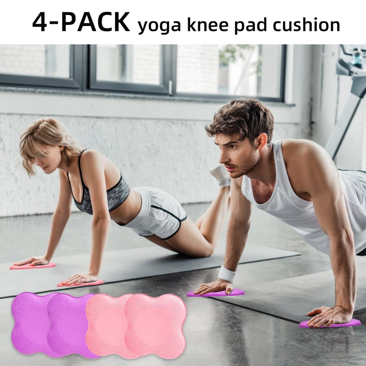 Yoga Knee Pads, Set of 4, Cushions for Knees and Elbows, Fitness, Meditation, Kneeling, Balance, Floor, Pilates (Pink Purple)
