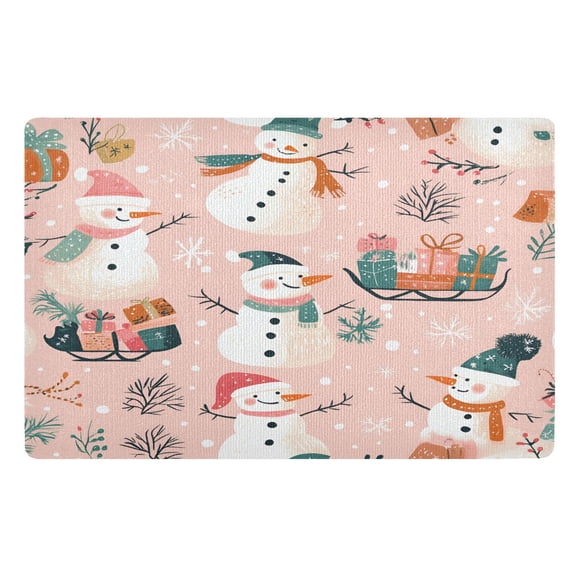 Yayeee Doormat for Inside 20"x32" Absorbent Low-Profile Washable Non-Slip Rubber Backed Entryway Rug, Christmas Snowman