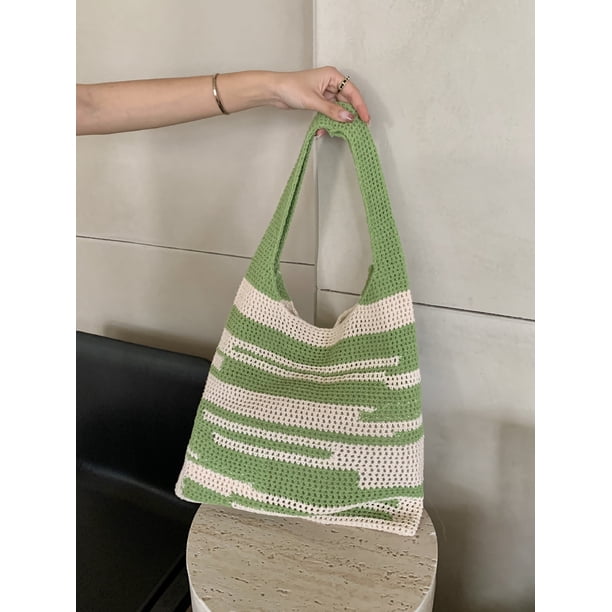 Zhuge Bolso de hombro tejido para mujer, bolso de mano tejido, bolso de mano tejido elegante para playa de verano, bolsos de hombro de 13,38 x 0,78 x 13,38 pulgadas (verde)