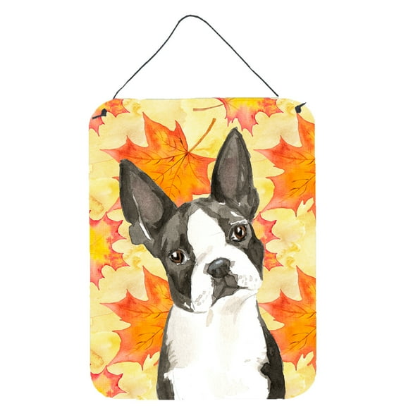 Fall Leaves Boston Terrier Wall or Door Hanging Prints