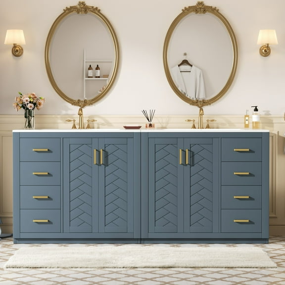 Euroco 72'' Bathroom Vanity with Ceramic Sink (Separate), Solid Wood Frame Bathroom Storage Cabinet, Freestanding Vanity Set with Drawers& Soft Closing Doors