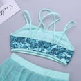 thumbnail image 6 of YONGHS Kids Girls Shiny Sequins Crop Top Skirt Set Lyrical Dance Modern Latin Costume 6-14 A Lake Blue 7-8, 6 of 7