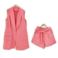 thumbnail image 5 of Womens Fall Fashion 2023 Two Piece Outfits Sleeveless Blazer Vest Jacket & Belt Flare Shorts Pockets Business Casual Suit Sets Open Front Lapel Work Office Blazer Jackets Pink qILAKOG Size XL, 5 of 6