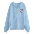 thumbnail image 4 of felworsd Women's Plus Size Zip-Up Hoodie - Long Sleeve Hooded Sweatshirt with Heart Print & Pockets, Casual Fashion for Fall Winter Sky Blue, XXXL, 4 of 4