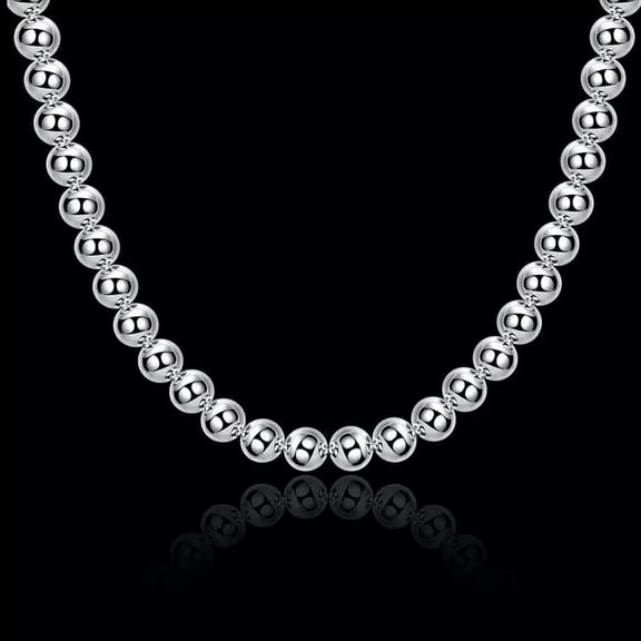 QQTDFG Fashion Jewelry 925 Silver 8MM Hollow Beads Men Women Necklace 20" NY111-default
