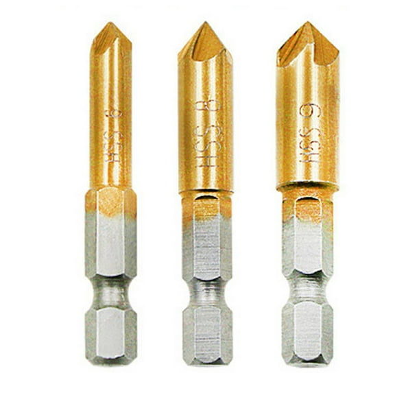 3-Piece High-Speed Steel Countersink Drill Bit Set - 6Mm/9Mm/12Mm Chamfer Tool For Deburring, Counter Sinking In Wood & Metal