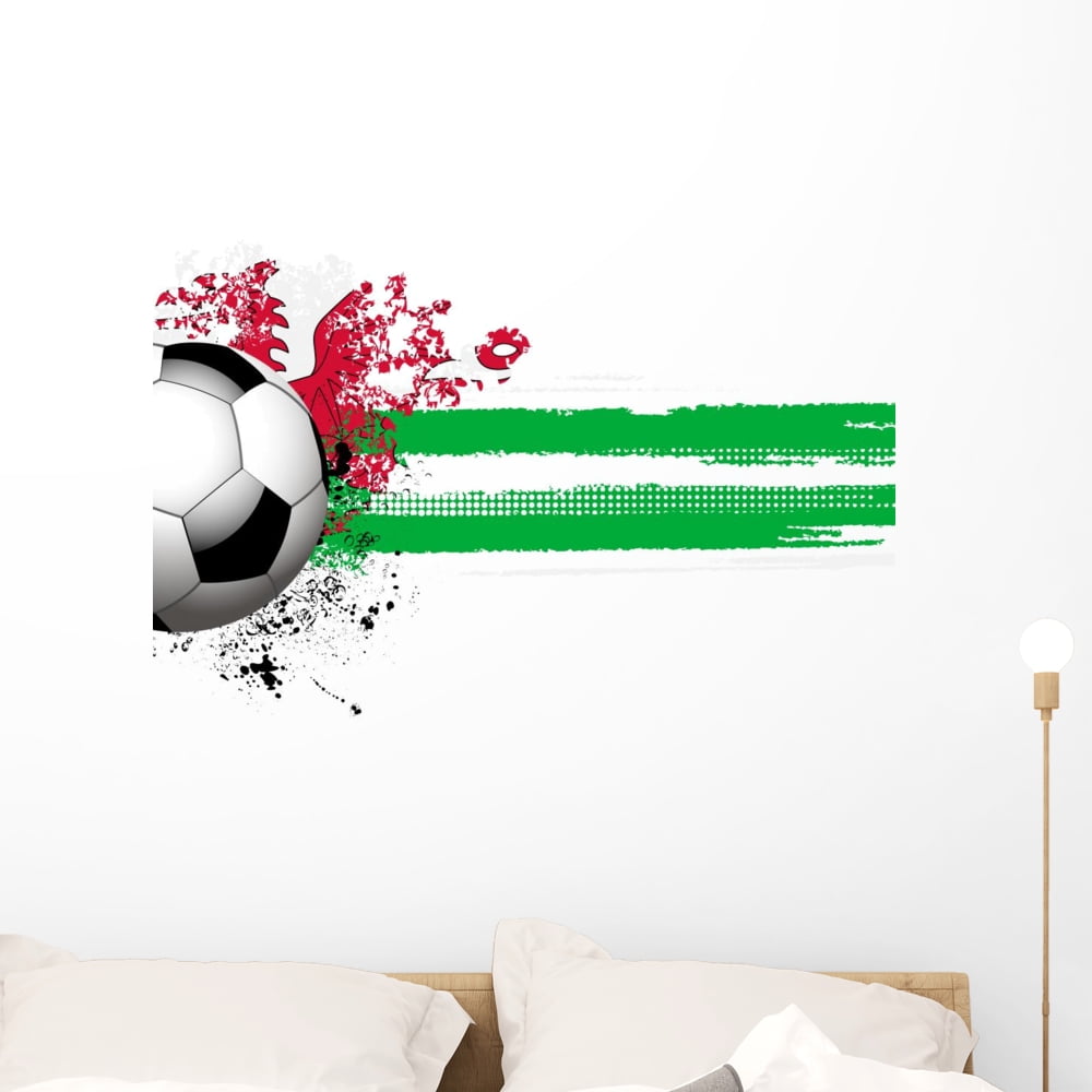 Welsh Flag and Football Wall Decal by Wallmonkeys Peel and Stick Graphic (18 in... by Wallmonkeys Decals