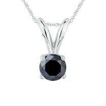 1/4 Carat Genuine Round Black Diamond Solitaire Pendant in 14K White Gold