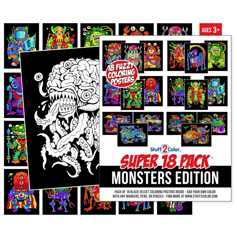 Super 18 Pack of Fuzzy Velvet Coloring Posters (Monsters Edition) -  Stuff2Color