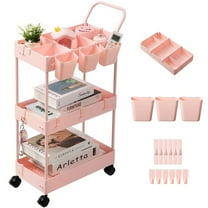 danpinera 3 Tier Rolling Cart Slim Tiered Storage Utility Cart with Wheels for Narrow Places - Pink