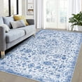 thumbnail image 3 of 8x10 Vintage Distressed Area Rug, Machine Washable Medallion Floral Carpet with Non-Slip Stain Resistant, for Living Room, Bedroom, Home Decoration, Blue, 3 of 7