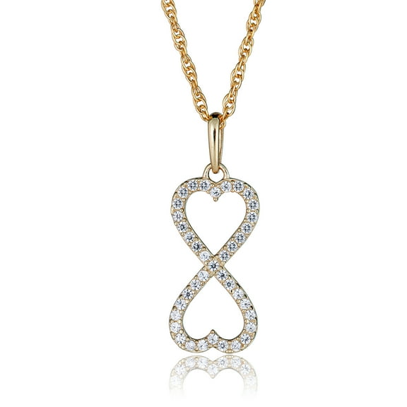 AVORA 10K Yellow Gold Simulated Diamond CZ Open Heart Pendant Necklace with 18" Chain