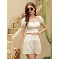 thumbnail image 6 of Women's Two Piece Outfits Elastic High Waisted Shorts Off Shoulder Ruffle Crop Top Casual Short Pant Sets, 6 of 9