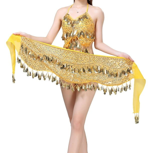 Bufanda de danza del vientre para mujer Hugo gasa colgante monedas de oro