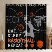 Castle Fairy Children Teens Adults Eat Sleep Basketball Curtains Pack of 2 (42x84 Each),Black Orange Curtains Blackout,Sport Gamer Bedroom Curtains,Ultra Soft Home Decor