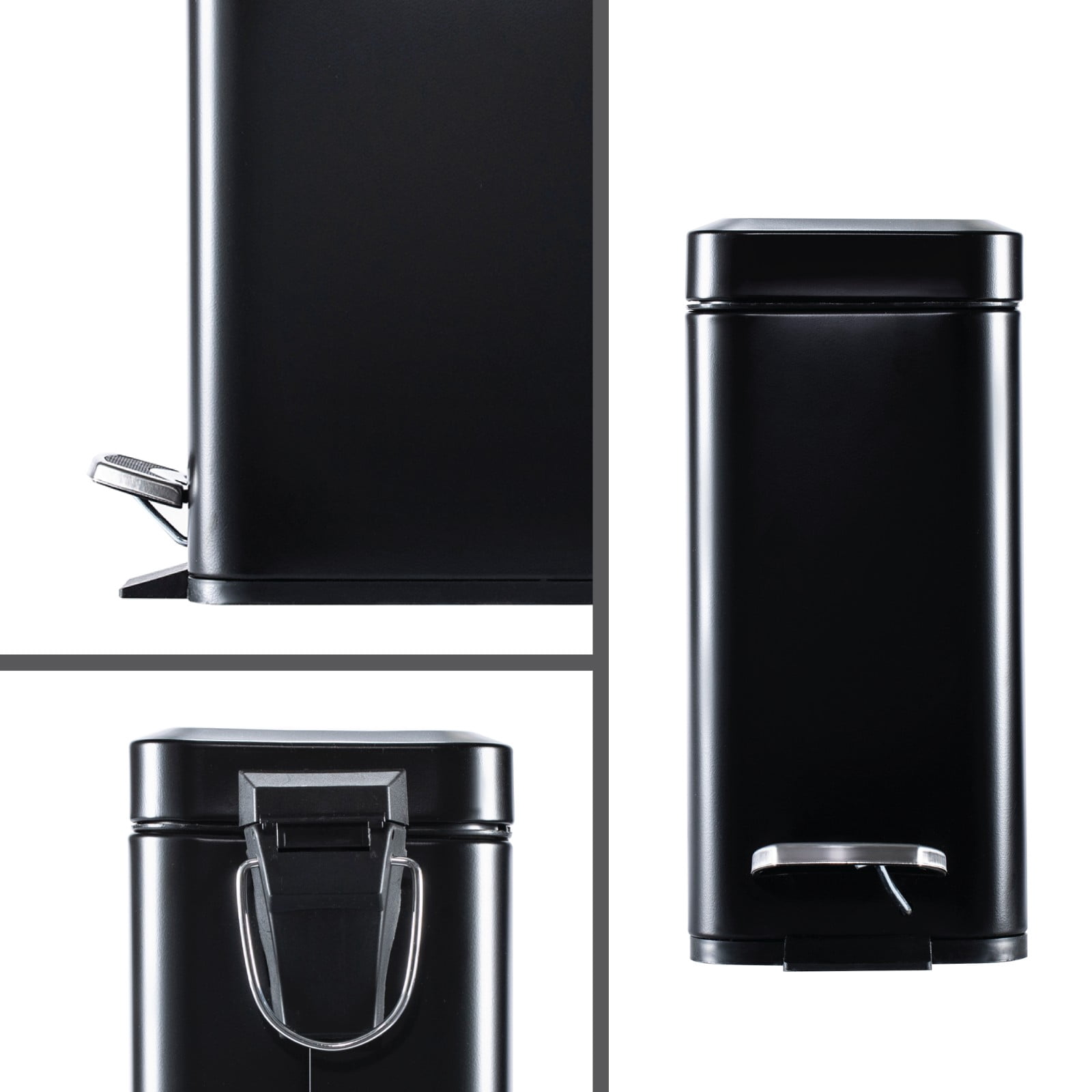 Home Zone Living 1.3 Gallon Slim Stainless Steel Trash Can with Step On Pedal and Soft Close Lid, Black
